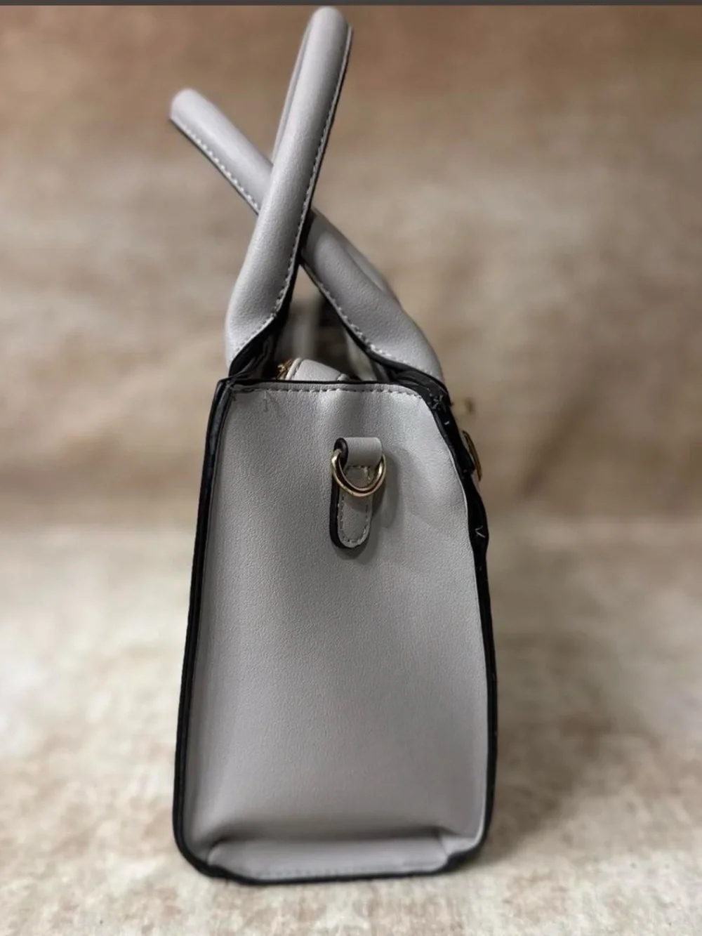 Structured Croc-Embossed Top-Handle Bag in Light Gray